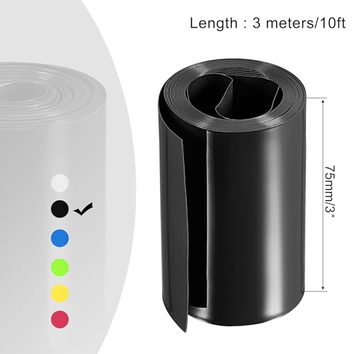 MECCANIXITY Battery Wrap PVC Heat Shrink Tubing 48mm Dia 75mm Flat 10 Feet(3meters) Black Good Insulation for Battery Pack - color: Black, size: 48mmx75mmx3m
