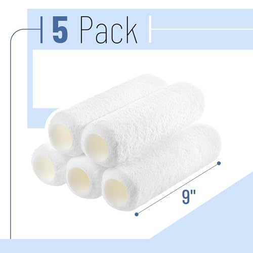 Bates- Paint Roller Covers, 9", 5 Pack, White, Covers for Paint Rollers 9 Inch, 9 Inch Paint Roller Covers, Paint Roller Cover, Paint Roller Covers 9 Inch, Large Paint Roller Covers - color: White, size: 9 Inch, 5 Pack
