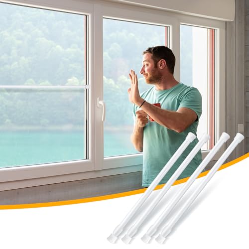 4pcs Window Security Bars, 11.8-17.72 Inch Adjustable Sliding Door Security Lock Bar Fixed Window Guard Door Security Devices for Children Safety Patio Door (White)