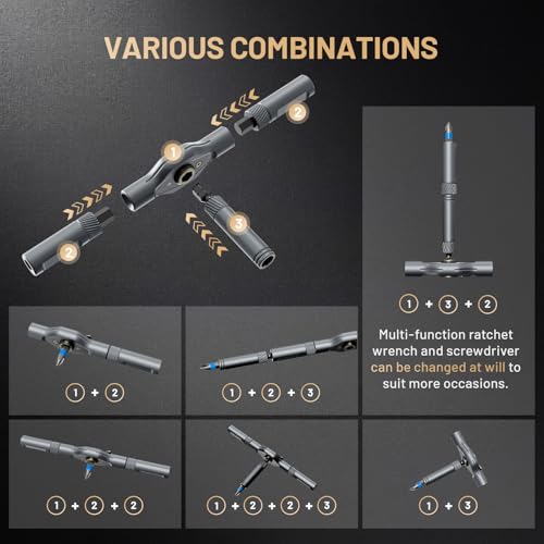 ATuMan 42 in 1 Magnetic Ratchet Screwdriver Set, 38 S2 Alloy Steel Bits, Detachable Handle, with Case, for Home, DIY, Bicycle and Electronics Repair - style: RS1-Plus-42 in 1