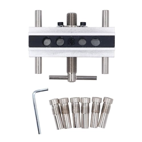 Self Centering Doweling Jig Kit Metric Adjustable Width Drilling Wth 6 Bushings Drill Jig For Straight Holes Biscuit Joiner Set (Silver) - size: Silver
