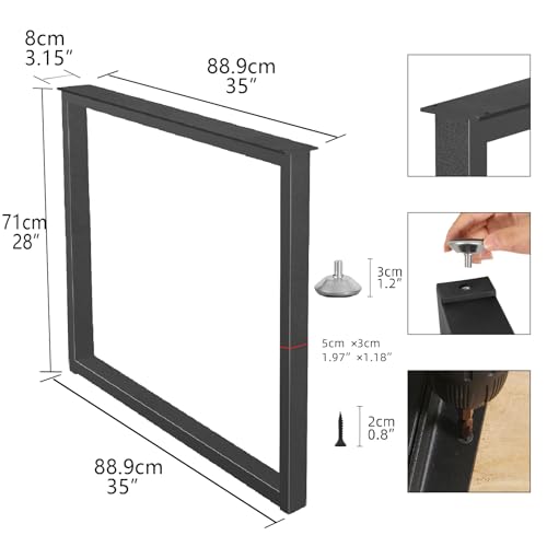 Metal Desk Table Legs 28''Hight 35'' Wide with Adjustable Protector Feet, Industrial & Rustic Style Heavy Duty Metal Furniture Legs for DIY Dinning Coffee Tables, Rectangle Shape, Black - size: H28" × W35" Square