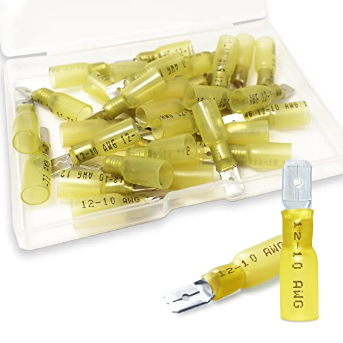 100 PCS Spade Connectors, Heat Shrink Spade Terminal 12-10 AWG - size: 12-10AWG, style: Spade Male
