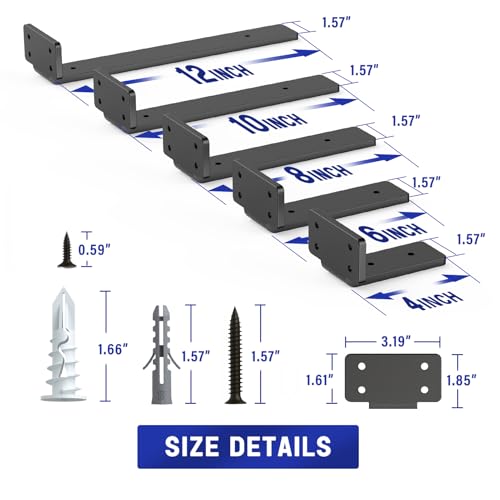 Goovilla Shelf Bracket, Floating Shelf Brackets 6 inch Long, 4 Pack, Black - size: 6 Inch, style: Black 4Pack