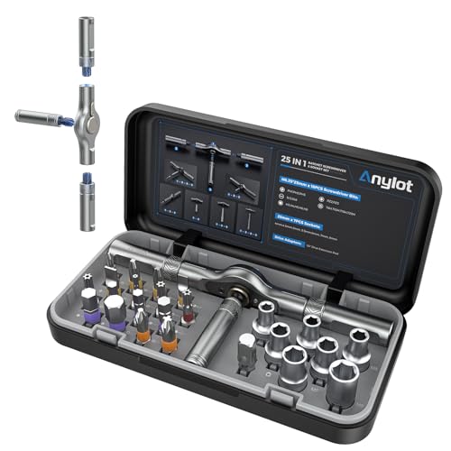 25 in 1 Magnetic Ratchet Screwdriver Set with 7 CRV Metric Sockets - color: Black, size: 25PCS