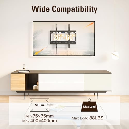 Mounting Dream Tilting TV Mounts for Most 26-60 Inch LED, LCD TVs up to VESA 400 x 400mm and 88 LBS Loading Capacity, TV Wall Mount Bracket Fits 8''-16'' Studs, Quick Lock and Release MD2268-MK - size: For 26"-60“ TV