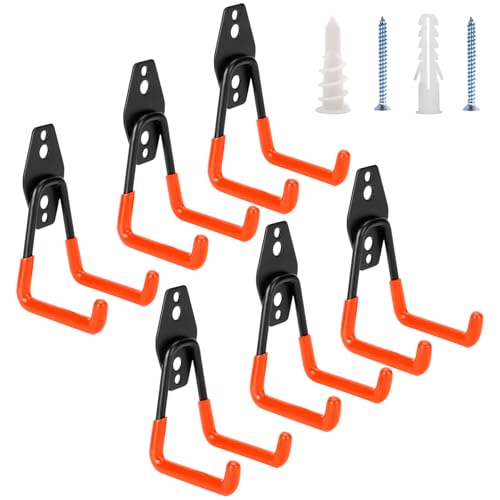 6 Pack Garage Hooks Heavy Duty - Supports 100 lbs(Orange) - size: 6 Pack