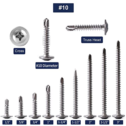 #10 x 1 Sheet Metal Screws 500PCS 410 Stainless Steel Truss Head Fast Self Tapping Screws by SG TZH - color: Silver, size: #10 x 1"