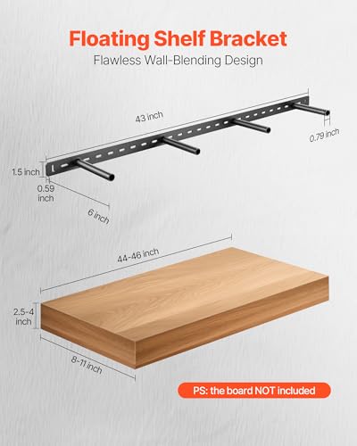 VEVOR Floating Shelf Bracket 1 Pack, 230 lbs/104 kg Weight Capacity, 43x6.2x1.5 inch / 1092.2x157.4x38.1 mm, Heavy Duty Hidden Shelf Brackets Support, Wall Mounting Invisible Floating Shelves Bracket