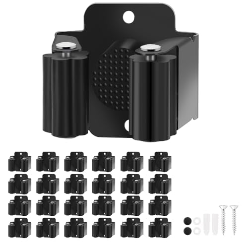 Broom Holder Wall Mount, 24PCS Broom Hanger Wall Mount, Stainless Steel Heavy Duty Mop Holder Broom Mop Hanger Wall with Screws, Garden Outdoor Tool Organizer Rack Broom Hanger (Black) - color: 24pack