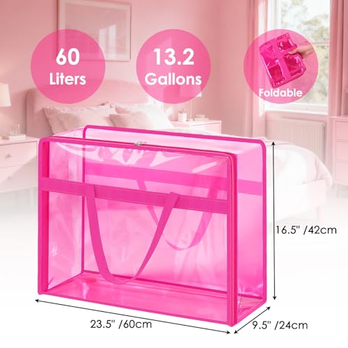 Blanket Storage Bags 4 Pack 60L Clothes Comforter Bedding Container Pink - color: C-Pink