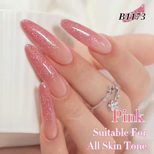 Double Rhythm 0.5Oz Glitter Gel Polish Shimmer Reflective Color for Nail Art Salon DIY Soak Off 15ml Nail Lamp Gel Polish at Home (Light Pink-B1173) - color: Blossom Pale Pink