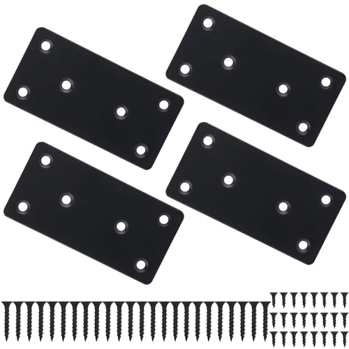 Mending Plate, Metal Steel Flat Straight Brace Bracket, Black Double-Wide Joining Plate for Wood Furniture Fastening & Fixing with 2 Sets of Screws of Different Lengths(50x100mm, 4 Pack) - style: 1.9"×3.9"/50*100mm