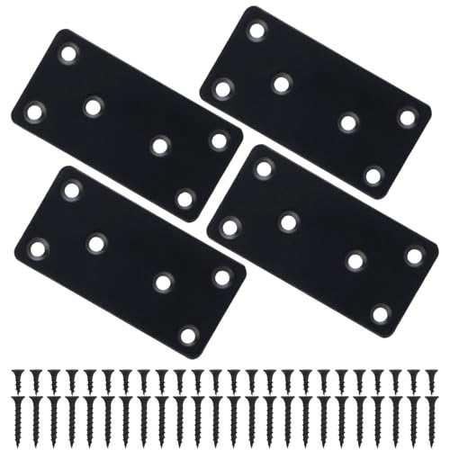 Mending Plate, Metal Steel Flat Straight Brace Bracket, Black Double-Wide Joining Plate for Wood Furniture Fastening & Fixing with 2 Sets of Screws of Different Lengths(40x80mm, 4 Pack) - size: 40 x 80 mm