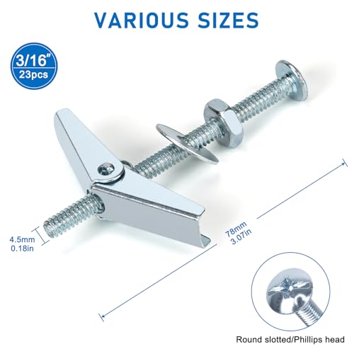 92pcs 3/16 Inch Heavy Duty Drywall Anchors, 23 Sets - size: 3/16"-92pcs(23sets)