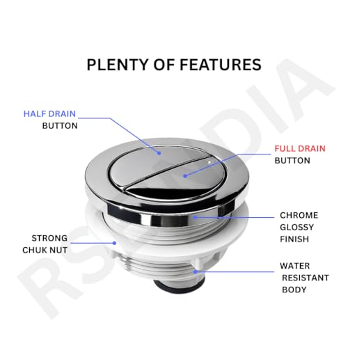 48 mm Dual Flush Valve Replacement Button,topper,pusher for Glacier Bay,AquaSource and other Dual Flush Toilets Designed for Tank Lid Mount,Half/Full Flush mechanism with 304 Steel Spring