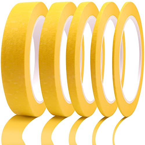 5 Rolls Pinstripe Tape - Masking Tape 1/16", 1/8", 1/4", 1/2", 3/4" - Thin Painters Masking Automotive Tape for DIY, Car, Auto, Paint, Art, Tumblers (Yellow) - color: Yellow