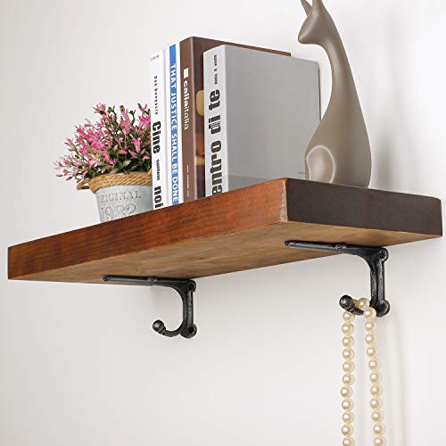 Shelf Brackets with Hooks 6 Inch, Heavy Duty Floating Shelf Bracket, Cast Iron Shelving Brackets for DIY Wall Shelves, Rustic Shelf Brackets, 2 Pack - size: 2 Pack 6'' Bracket