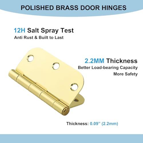 KNOBWELL 3.5" x 3.5" Polished Brass Door Hinges, Gold Door Hinges, 30 Pack - color: Polished Brass