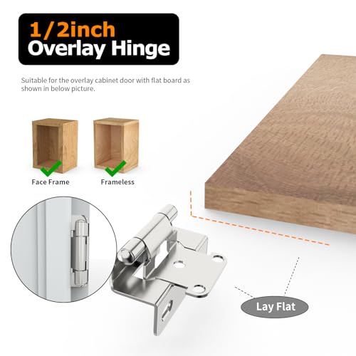 Chibery 10 Pack | 1/2 inch Overlay Semi Partial Wrap Around Cabinet Hinges, Self Closing Face Frame Variable Decorative Replacement, Kitchen Hardware, with Screw & Quiet Bumper (Satin Nickel) - color: Satin Nickel