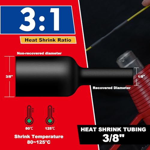 3/8" Heat Shrink Tubing, 32.8 Feet Roll Industry Marine Grade 3:1 Shrink Ratio Shrink tubing, Adhesive Lined Heat Shrink Tube, 3/8 Waterproof Shrink Tube for Wires Home Marine Automotive-Black - size: 3/8"-32.8 Feet