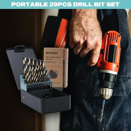 29Pcs Cobalt Drill Bit Set 1/16"-1/2", HSS with Black and Gold Finish, Twist Jobber Drill Bit Kit with Index Case for Cast Iron, Hard Metal, Stainless Steel, Plastic and Wood - size: 29Pcs Black Gold Drill