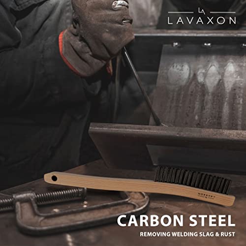 Lavaxon Wire Brush Set-Heavy Duty Stainless & Carbon Steel Bristles with Wood Handle Grip for Rust, Wielding Slag, Dirt & Paint Scrubbing with Deep Cleaning – 14 Inches (Pack of 2)