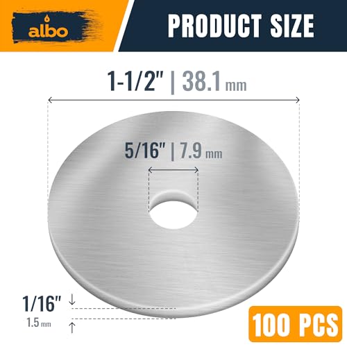 ALBO 100 Pcs 5/16" x 1-1/2" 304 Stainless Steel Fender Flat Washers - size: 5/16"x1-1/2" - 100pcs