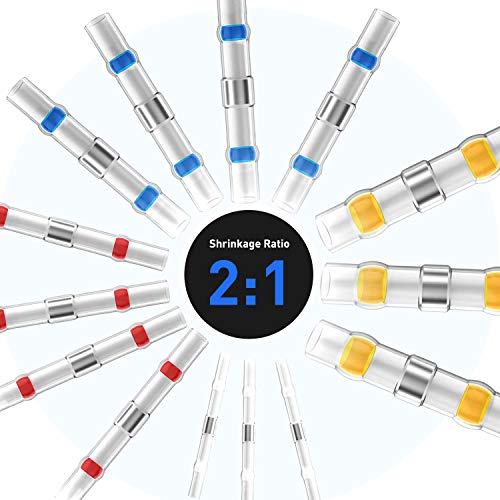 Nilight - 50025R 50pcs Solder Seal Wire Connector, Solder Seal Heat Shrink Butt Connectors,Electrical Waterproof Insulated Marine Automotive Copper(23Red 12Blue 10White 5Yellow),2 Years Warranty - color: Yellow, Blue, Red, White.