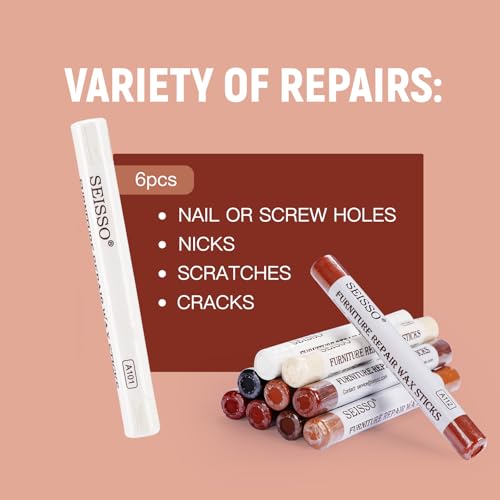 SEISSO Furniture Repair Crayon, 6 Pcs - Wood Filler Sticks, Scratch Repair Wax, Furniture Marking Repair - Scratch, Cracks, Hole, Table, Wood Floor, Guitar, Covering, Instrument Fill Sticks-White - color: White 6pcs