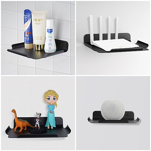 8"x 6.4" Floating Shelves, Metal Wall Shelf for Wall Storage, for Smart Home, Speakers, Internet Router, Security Camera - for Bedroom, Bathroom, and Living Room (Black) - color: Black