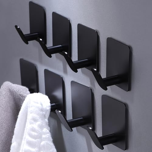 DELITON 8 Pack Adhesive Towel Hooks, Matte Black Wall Hooks for Bathroom - color: Black-8