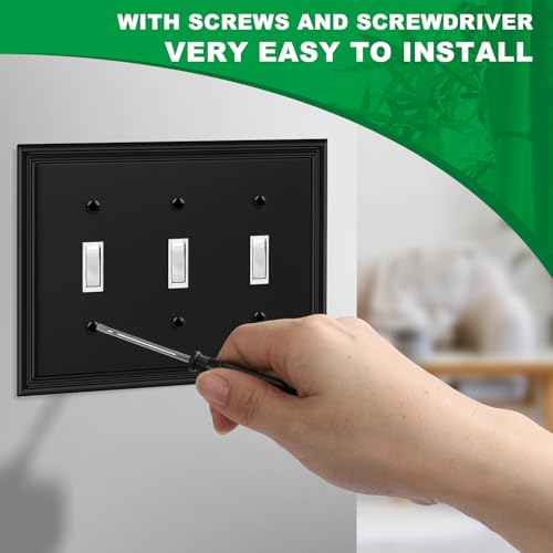 Matte Black Decorative Triple Toggle Light Switch Covers Wall Plate - size: 3 Toggle 1 Pack