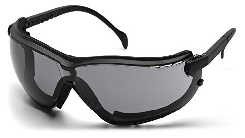 Pyramex V2G Safety Glasses, Black Frame/Amber Anti-Fog Lens - color: Black Frame/Gray Anti-fog Lens