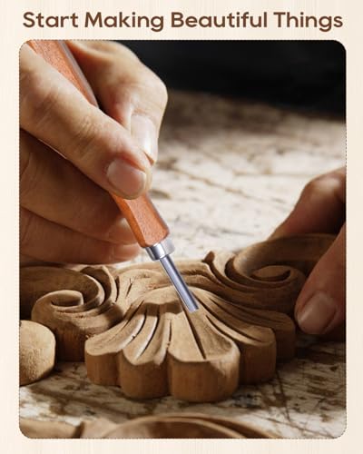 UCEC 5Pk Wood Carving Tools Set, Linocut Whittling Knives with Chisel Gouge - color: Wooden-5 Pack