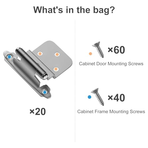 20 Pack 10 Pairs 3/8" Inset Kitchen Cabinet Door Hinges, Semi-Concealed Hinges, Self-Closing Cabinet Hinges with Mount Screws - color: Brushed Nickel