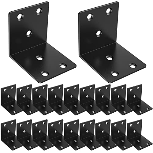 20 Pack 2" 90° Black L Brackets, Heavy Duty Corner Braces for Wood - size: 2 x 2 in