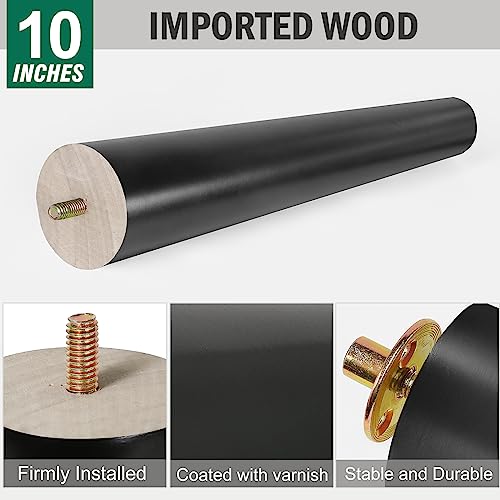 FoDau770 Rubber Wood Legs 10", Slant Taper, 5/16"-18 Thread, Black, 4pcs | Wood Couch legs - Mid Century Sofa Legs - Furniture legs Replacement for Cabinet Dresser Chair Ottoman - color: Black, size: 10 Inch - Slanted (80°)