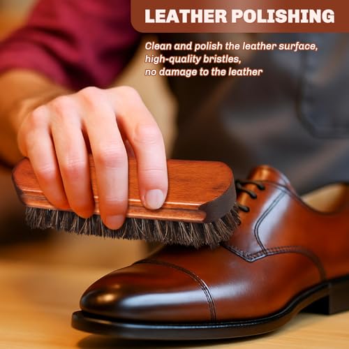 2 Pcs Horsehair Shine Shoes Brush Kit Polish Dauber Applicators Cleaning Leather Shoes Boots Care Brushes Suede Cleaner Brush(Brown Concaved Brush) - style: Brown Concaved Brush