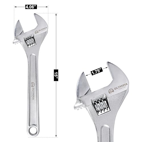 Olympia Tools 15" Adjustable Wrench, Heavy Duty Drop Forged Steel, Chrome Plated, Precision Machined Jaws, Rust Resistant - size: 15-Inch