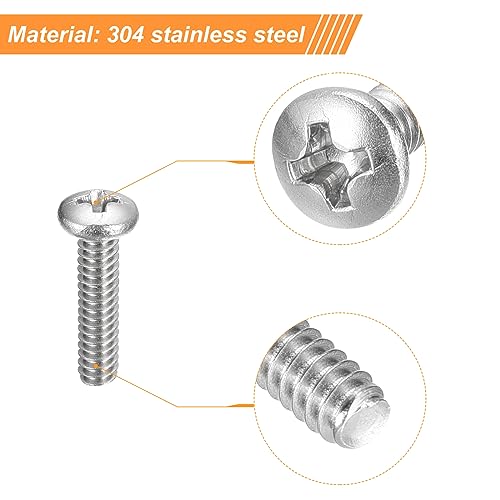 uxcell #4-40x1/2 Pan Head Machine Screws, 304 Stainless Steel 18-8 Screw, Phillips Drive, Fully Threaded, Bright Finish, Pack of 200 - size: #4-40x1/2"