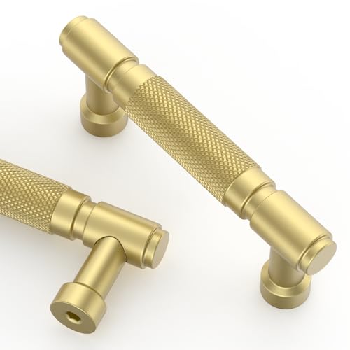 Asidrama 10 Pack 3 Inch(76mm) Brushed Gold Cabinet Pulls Knurled Kitchen Cabinet Handles, Cabinet Pulls Kitchen Cabinet Hardware for Cupboard Drawer Pulls - color: Brushed Gold, size: 3" Hole Center, style: 10 Pack
