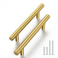 Haliwu 30 Pack 3-1/2in Gold Cabinet Handles for Kitchen Cabinet Handles | Stainless Steel, Gold Handles for Cabinets, Round T-Bar Shape, Brushed Gold Cabinet Pulls, Screws Included - size: 3-9/16 inch hole center