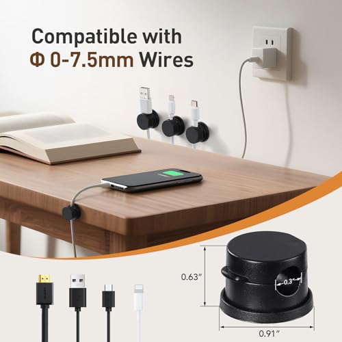 AGPTEK 8 Pack Magnetic Cable Clips, 360° Rotatable Cord Holder, Black - color: Black
