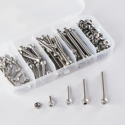 M4 x 10mm 20mm 30mm 40mm Hex Socket Head Cap Screws Bolts and Nuts, Stainless Steel 304, Bright Finish, Metric Allen Drive, Fully Thread, Assortment Kit 120PCS - size: Socket M4x10-40mm+Nuts