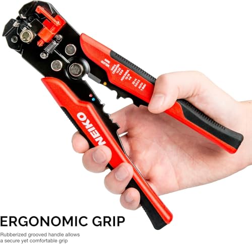 NEIKO 01924A 3-in-1 Automatic Wire Stripper, Cutter, and Crimping Tool, Auto Self-Adjusting Pliers that Cut up to 10 AWG - style: 3-in-1 Auto Wire Strippers, Red