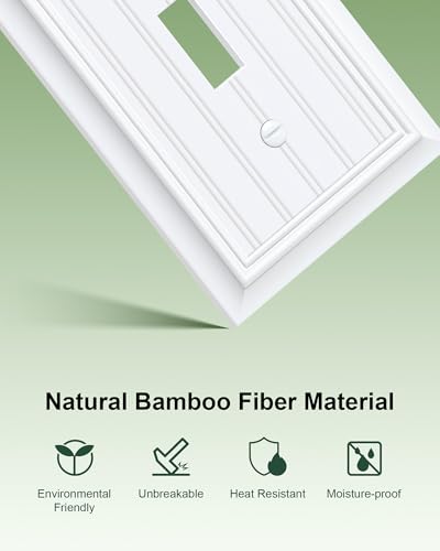2-Pack Beadboard Bamboo Fiber Single Toggle Light Switch Cover Plate - color: Pure White, size: 1 Toggle 2PK