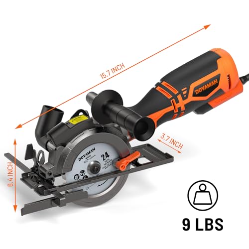 DOVAMAN Circular Saw, 5.8A 4-1/2" Circular Saw w/Laser & Auxiliary Handle - color: A-orange