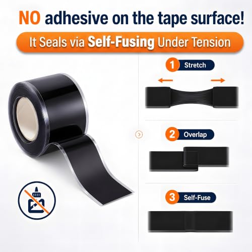Self Fusing Silicone Tape 2 Rolls Flex Seal Tape 1 Inch x 10 Feet - color: Black