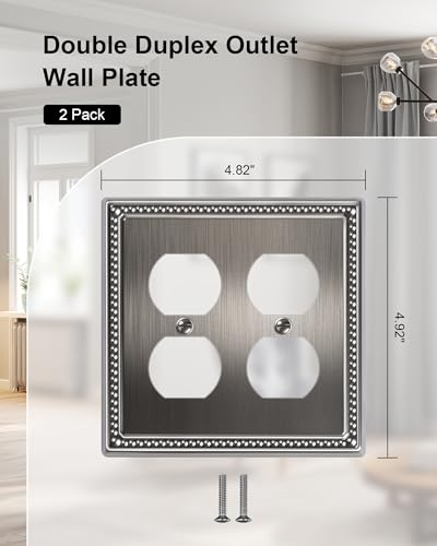 2-Pack Double Duplex Outlet Cover, Heirloom Silver - color: Heirloom Silver, size: Double Duplex 2PK